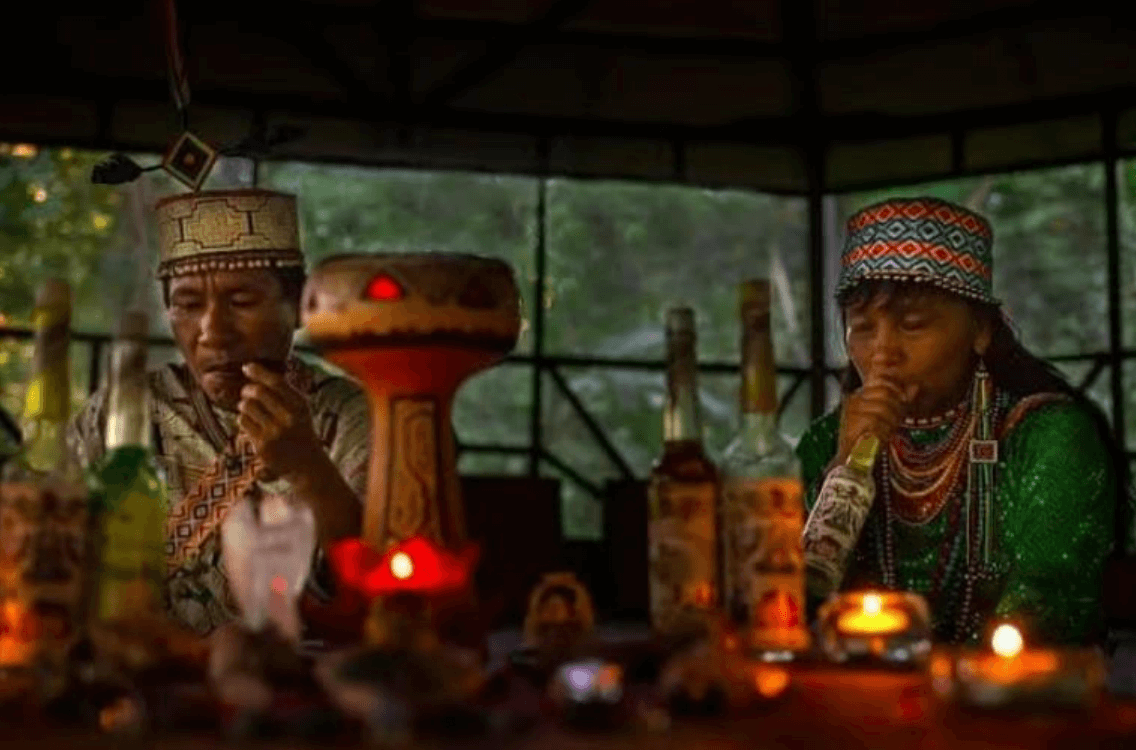 Peruvian Amazonian master healers conducting an Ayahuasca ceremony.